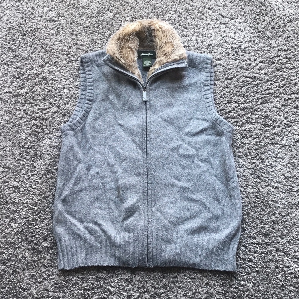 Eddie Bauer faux fur lined sweater vest